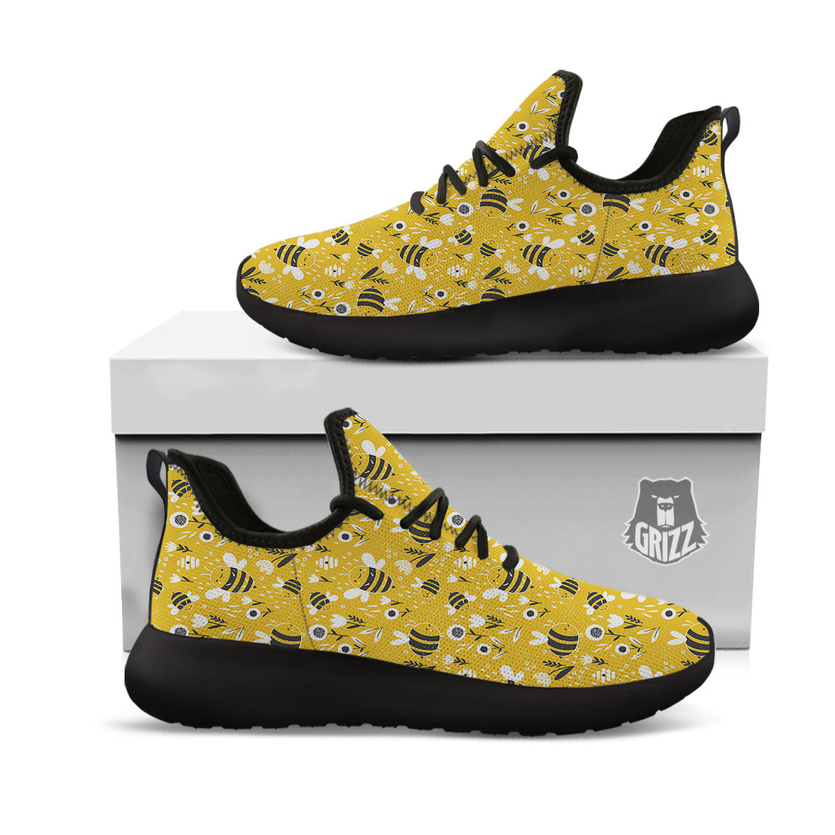 Little Bee Print Pattern Black Athletic Shoes-grizzshop