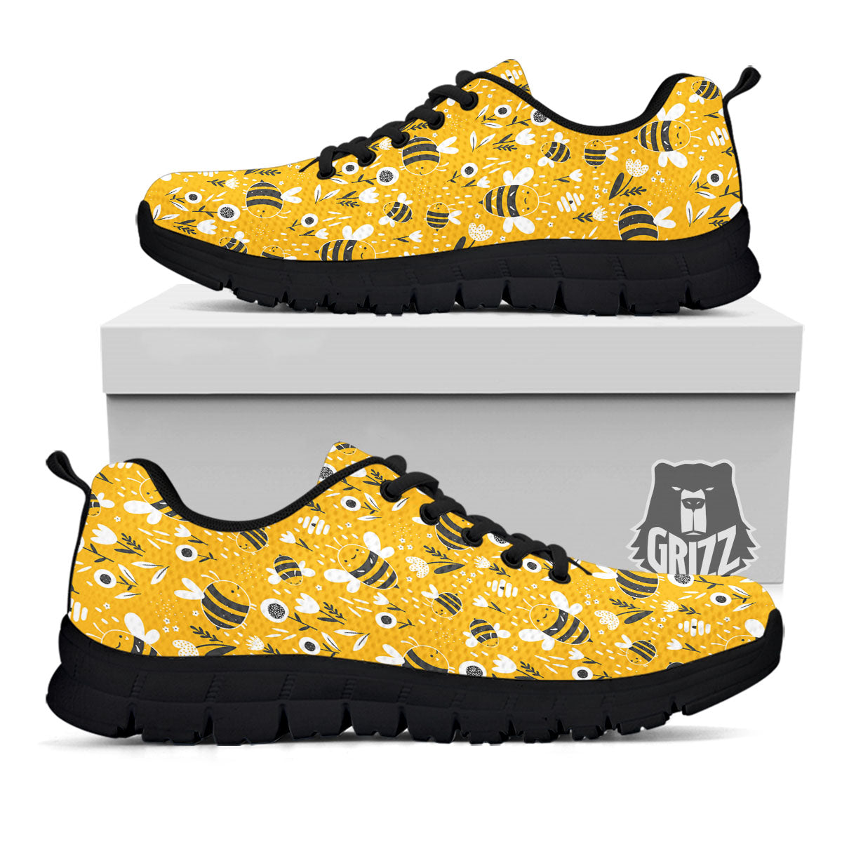Little Bee Print Pattern Black Sneaker-grizzshop