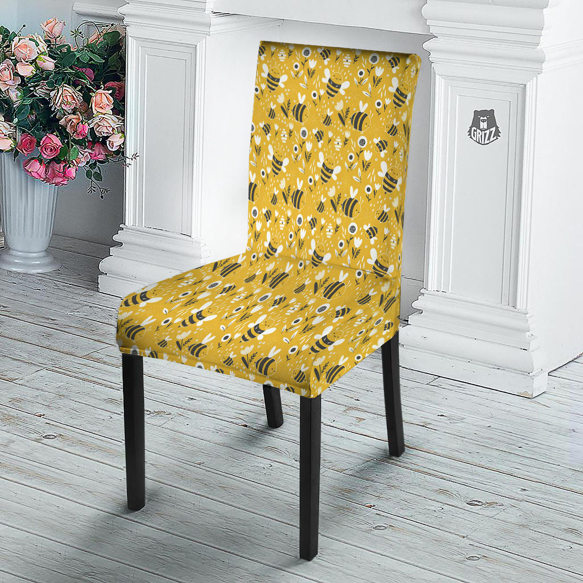 Little Bee Print Pattern Dining Chair Slipcover-grizzshop