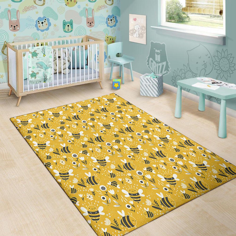Little Bee Print Pattern Floor Mat-grizzshop