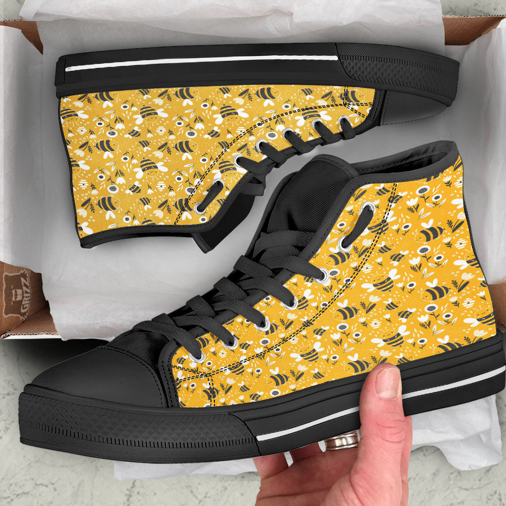 Little Bee Print Pattern High Top Shoes-grizzshop