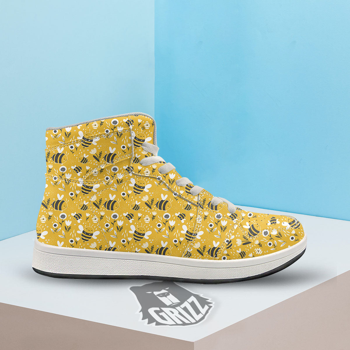 Little Bee Print Pattern High Top Sneakers-grizzshop