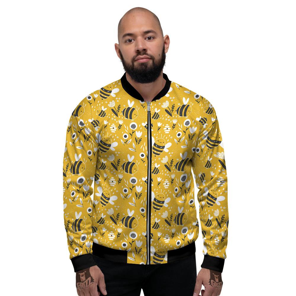 Little Bee Print Pattern Men's Bomber Jacket-grizzshop