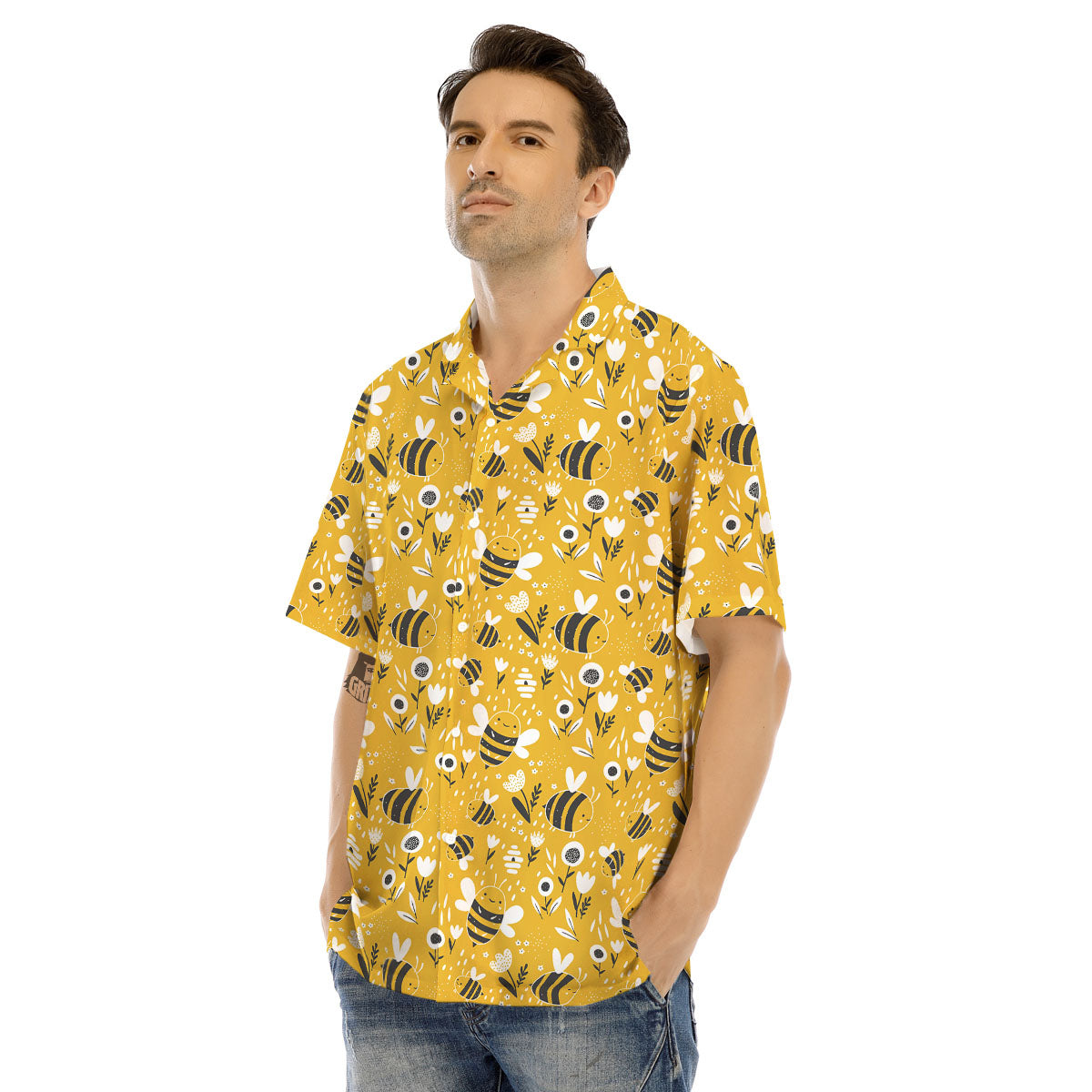 Little Bee Print Pattern Men's Hawaiian Shirt-grizzshop