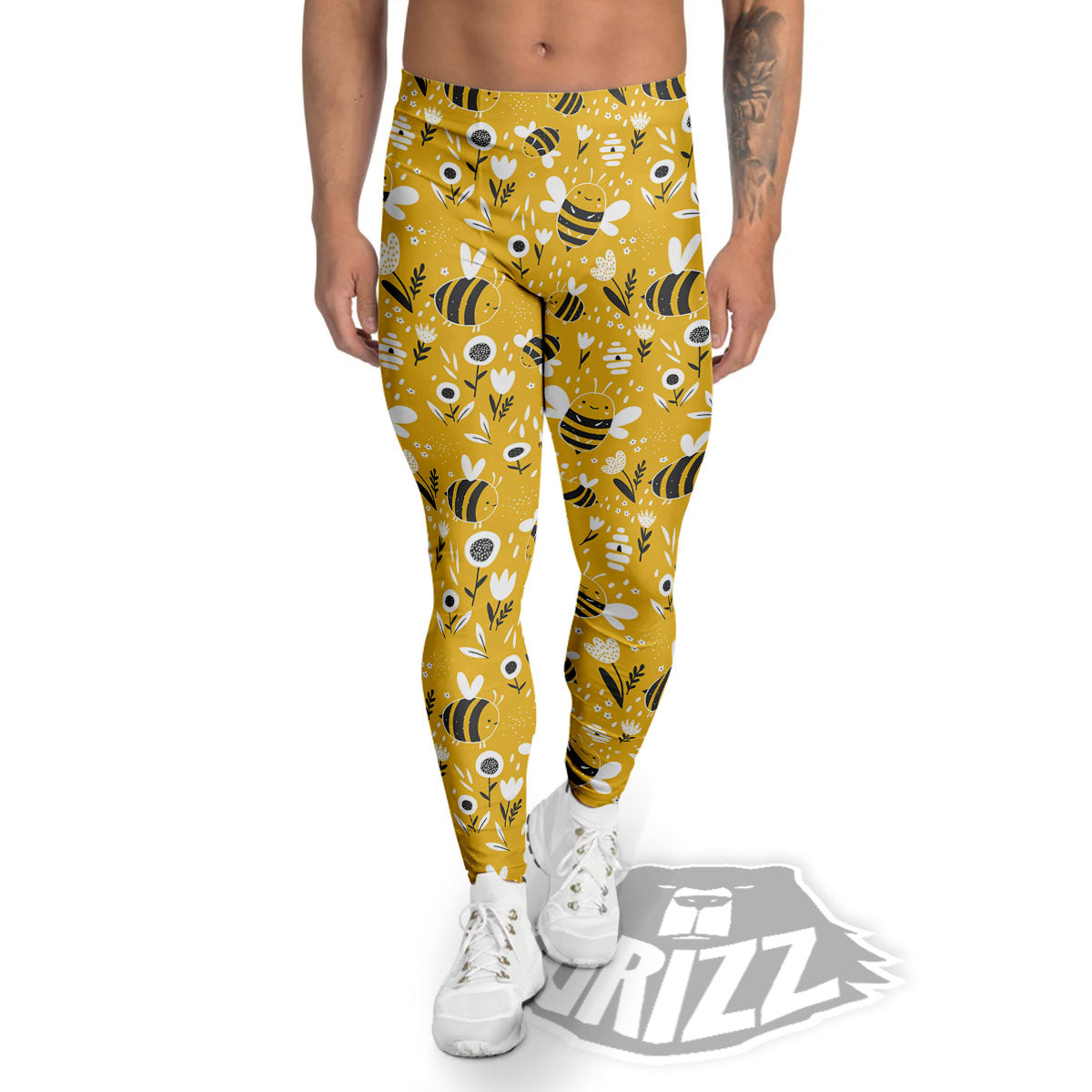 Little Bee Print Pattern Men's Leggings-grizzshop