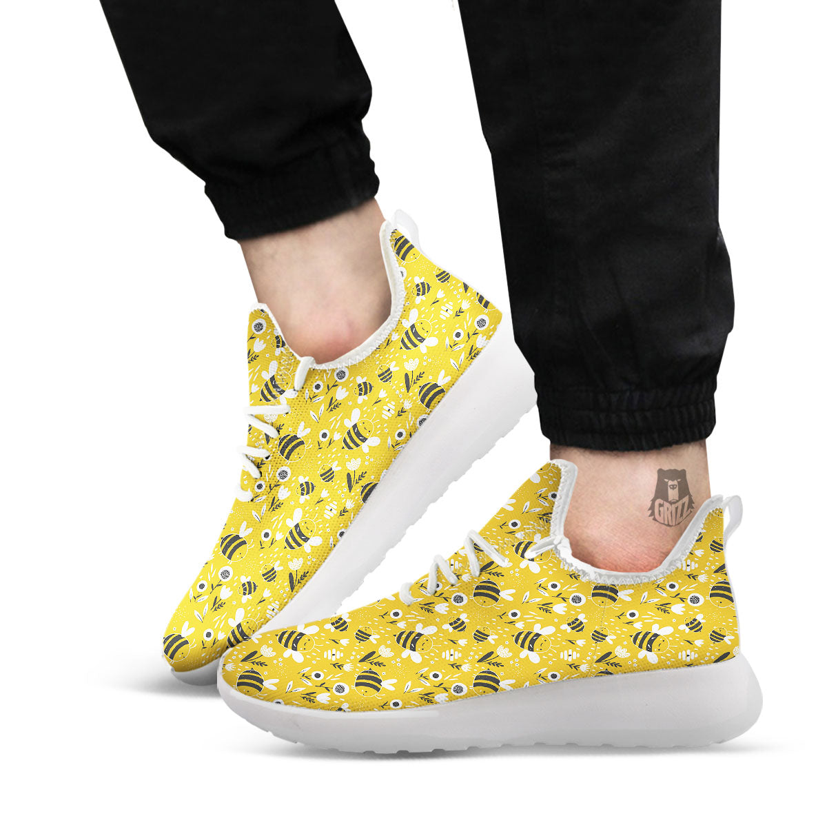 Little Bee Print Pattern White Athletic Shoes-grizzshop