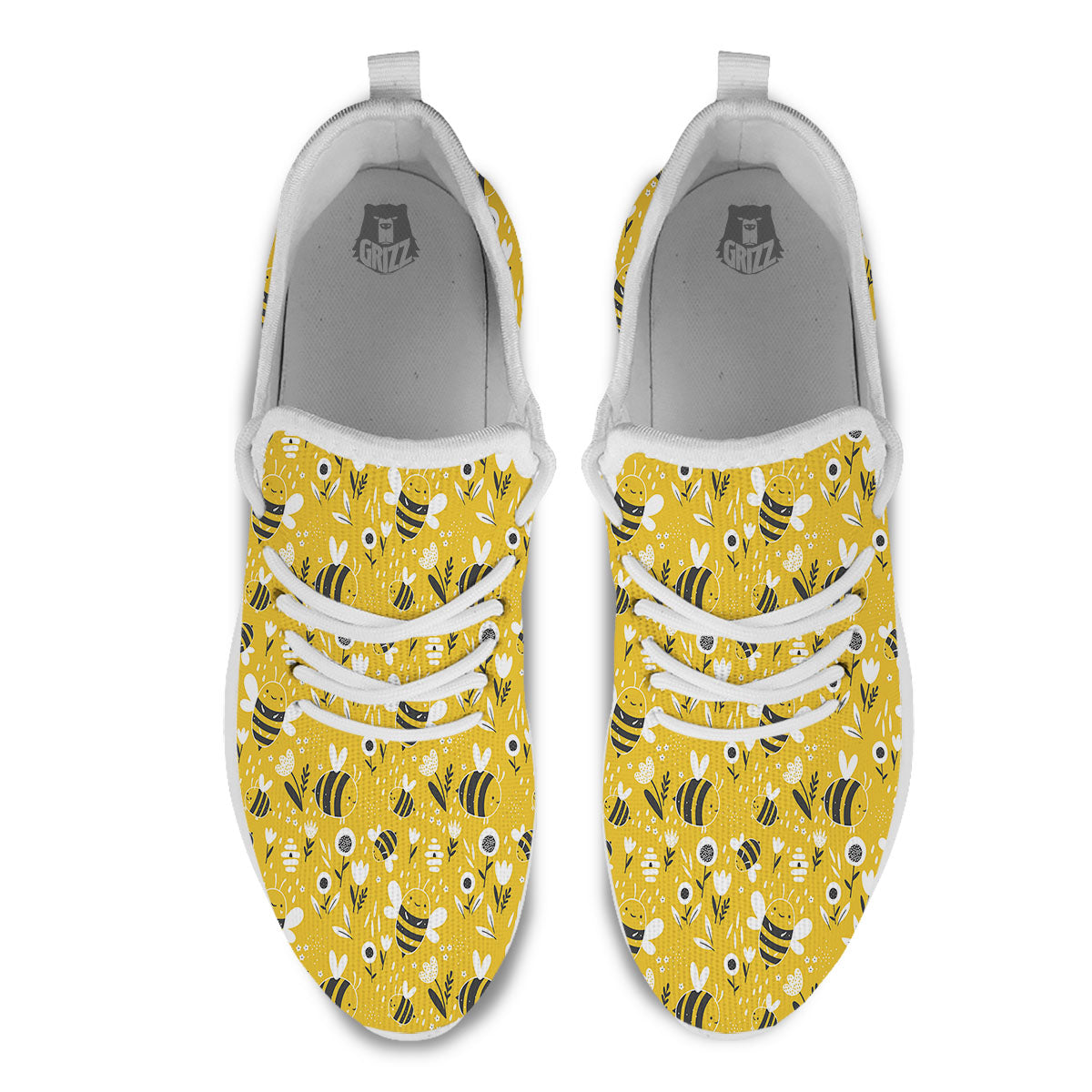 Little Bee Print Pattern White Athletic Shoes-grizzshop