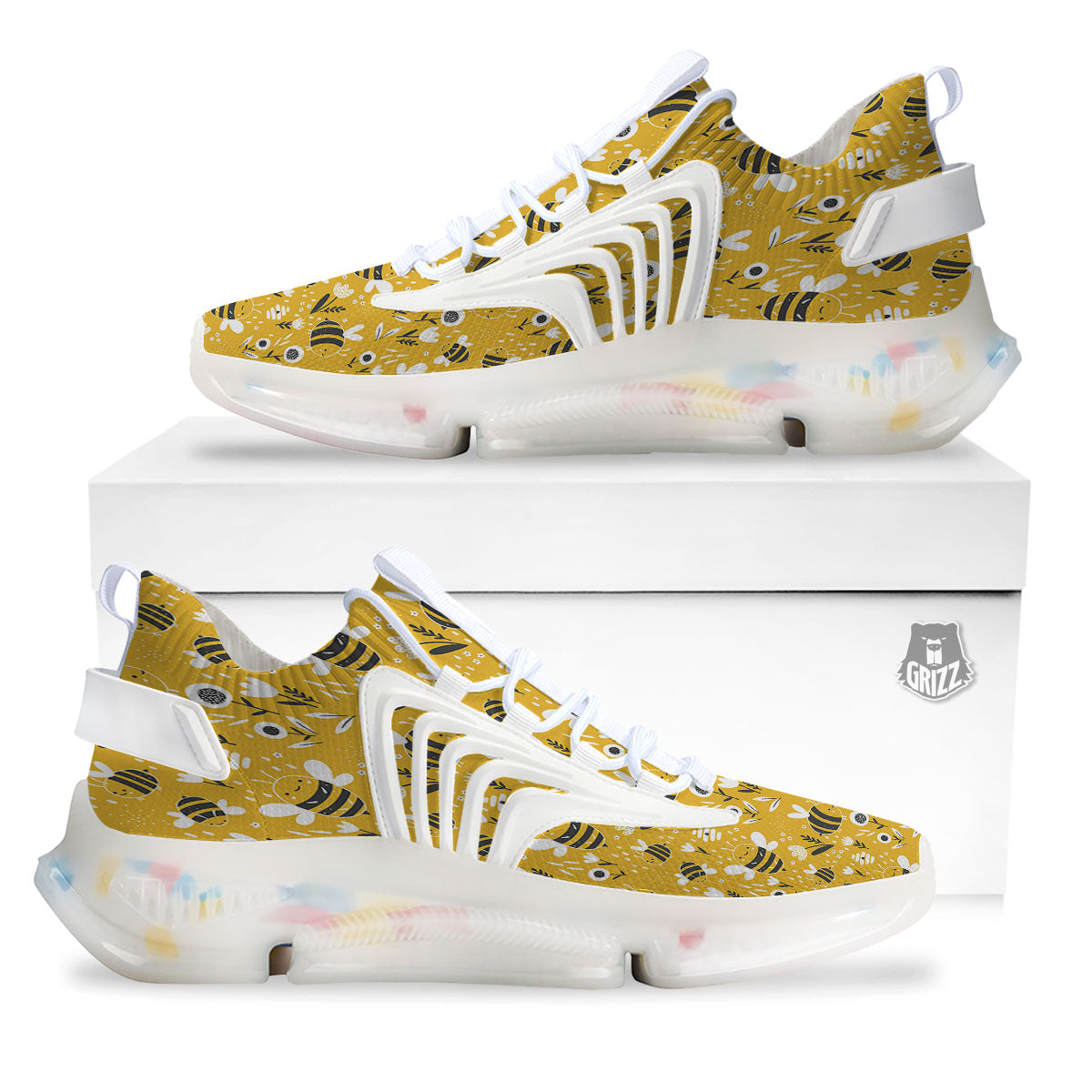 Little Bee Print Pattern White Gym Shoes-grizzshop