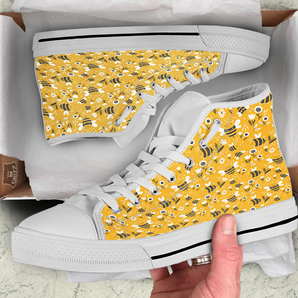 Little Bee Print Pattern White High Top Shoes-grizzshop