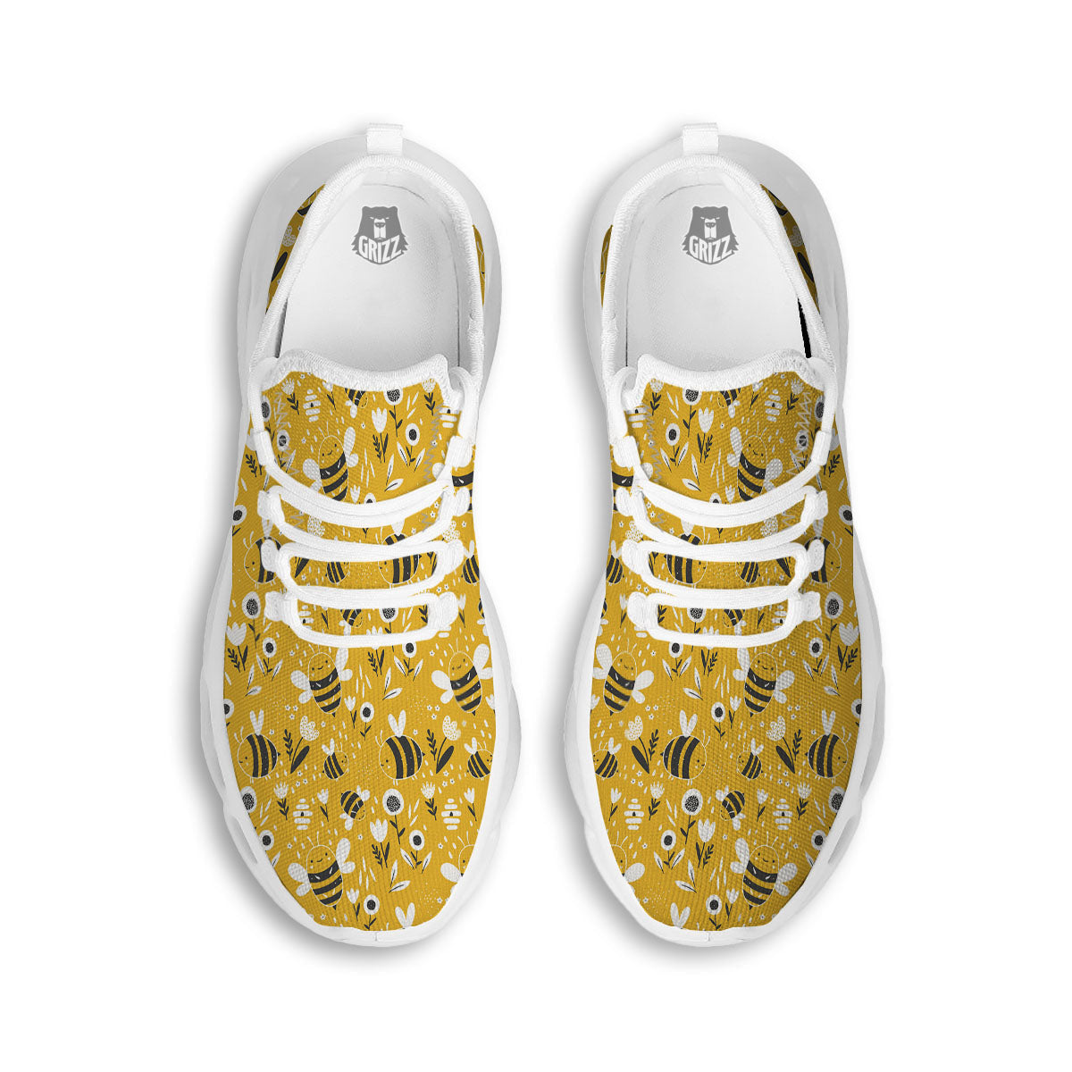 Little Bee Print Pattern White Running Shoes-grizzshop