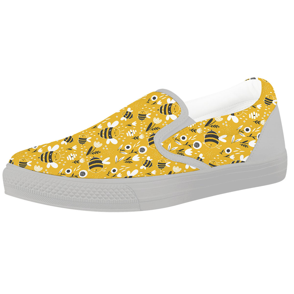 Little Bee Print Pattern White Slip On Shoes-grizzshop
