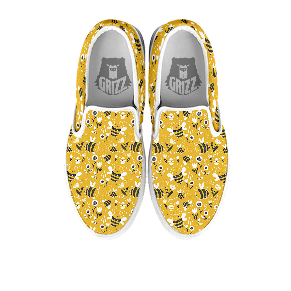 Little Bee Print Pattern White Slip On Shoes-grizzshop