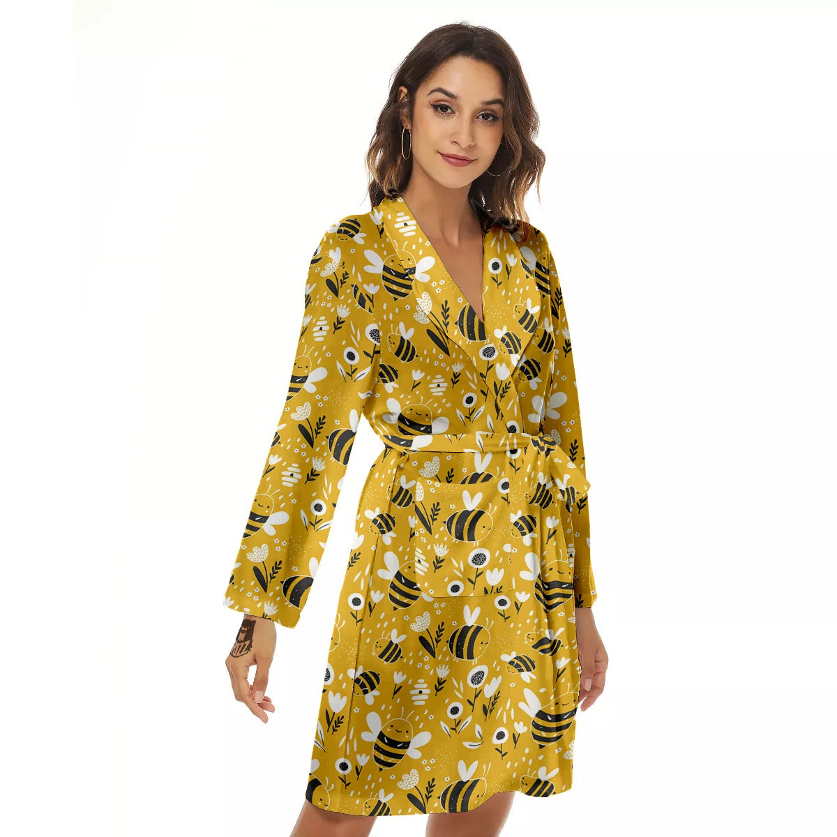 Little Bee Print Pattern Women's Robe-grizzshop