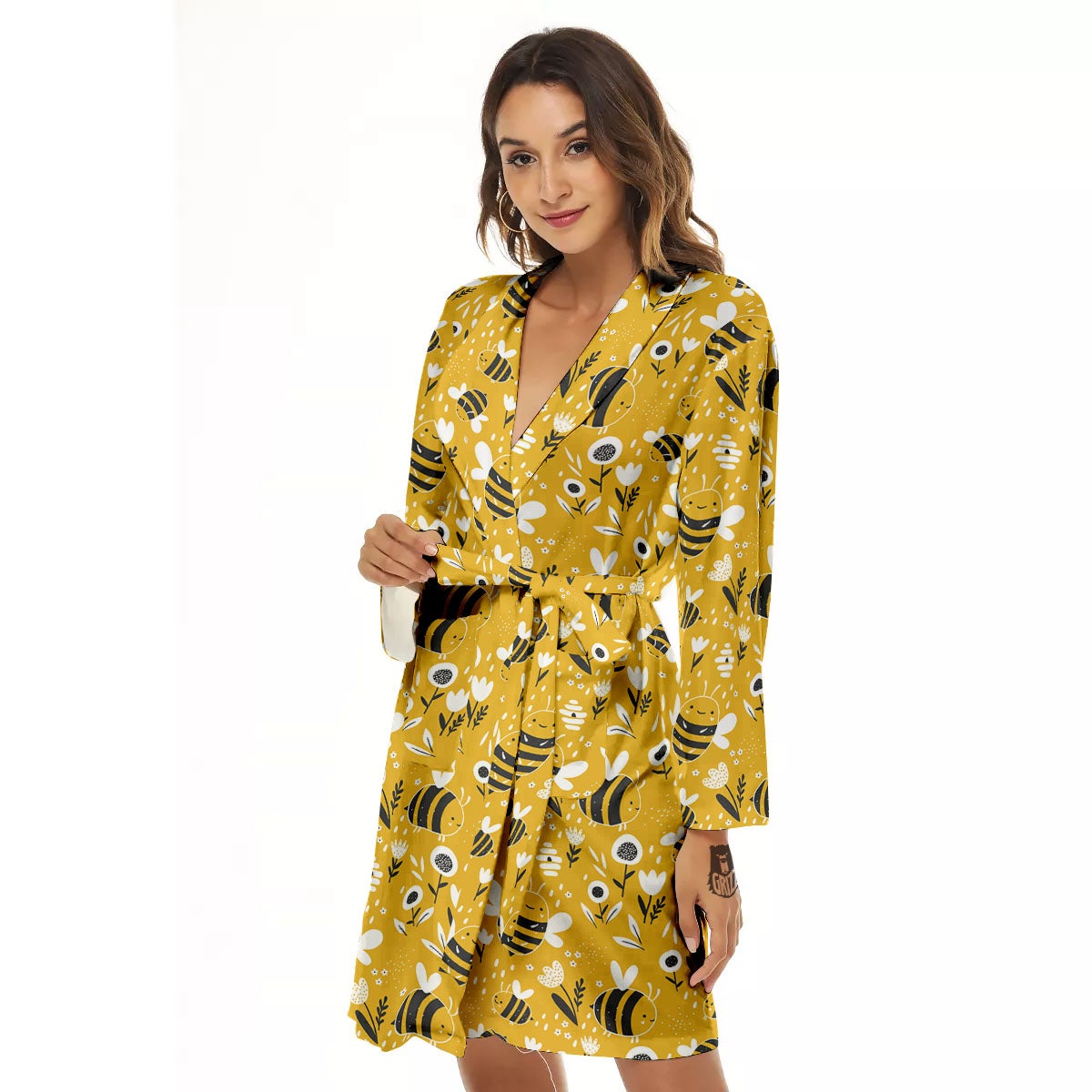 Little Bee Print Pattern Women's Robe-grizzshop