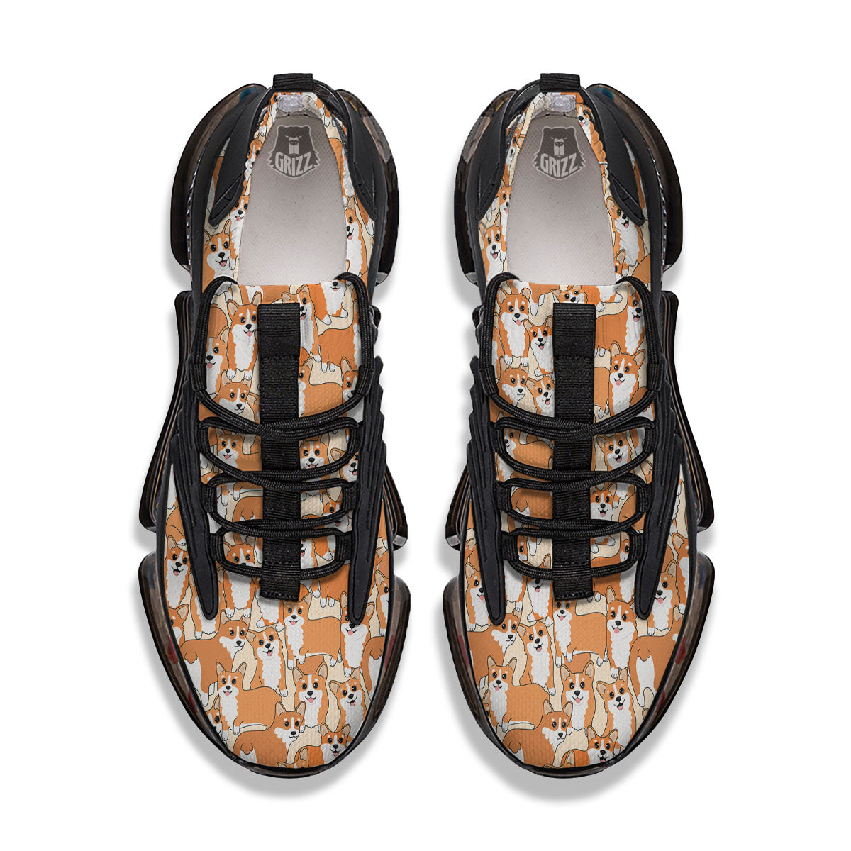 Little Corgi Print Pattern Black Gym Shoes-grizzshop