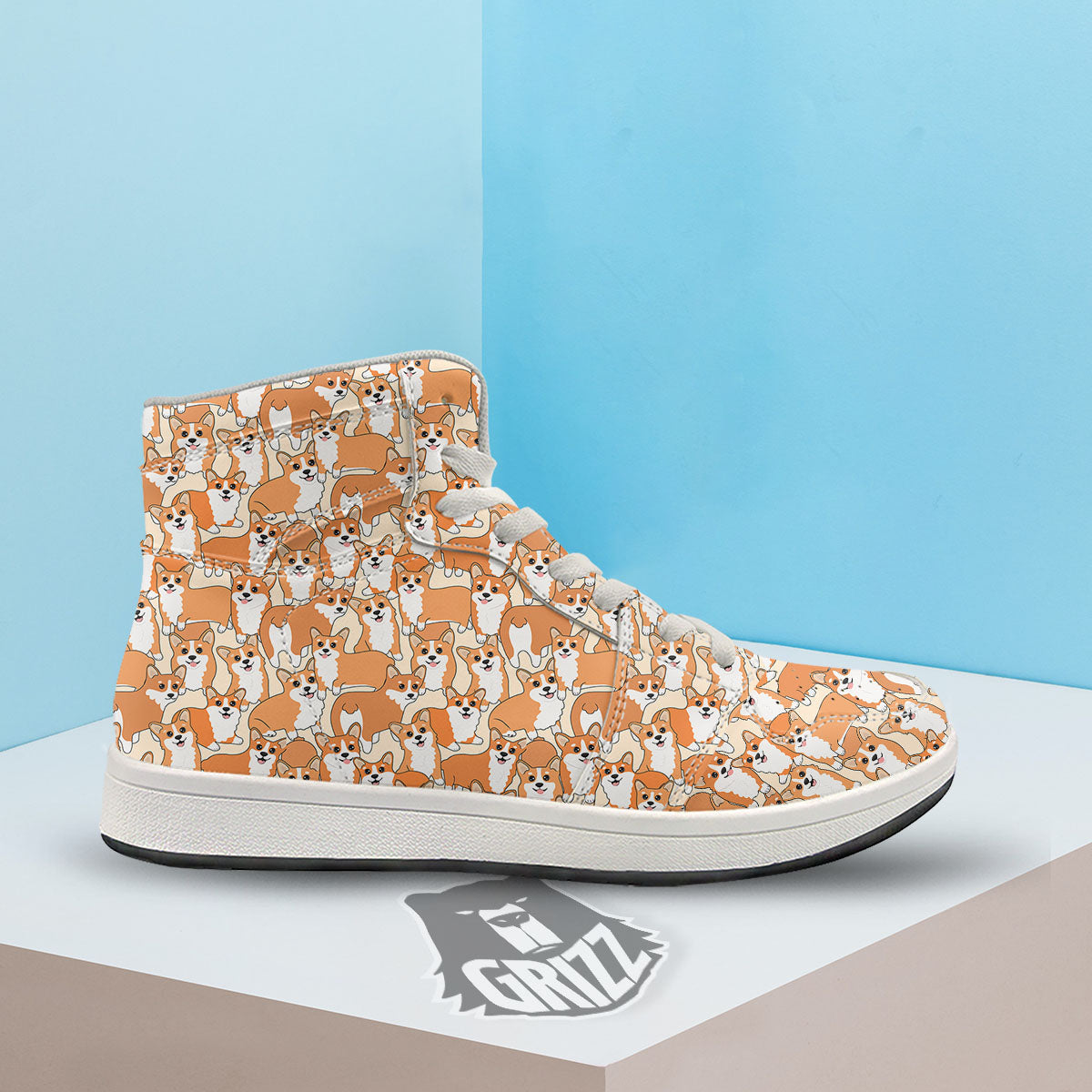 Little Corgi Print Pattern High Top Sneakers-grizzshop