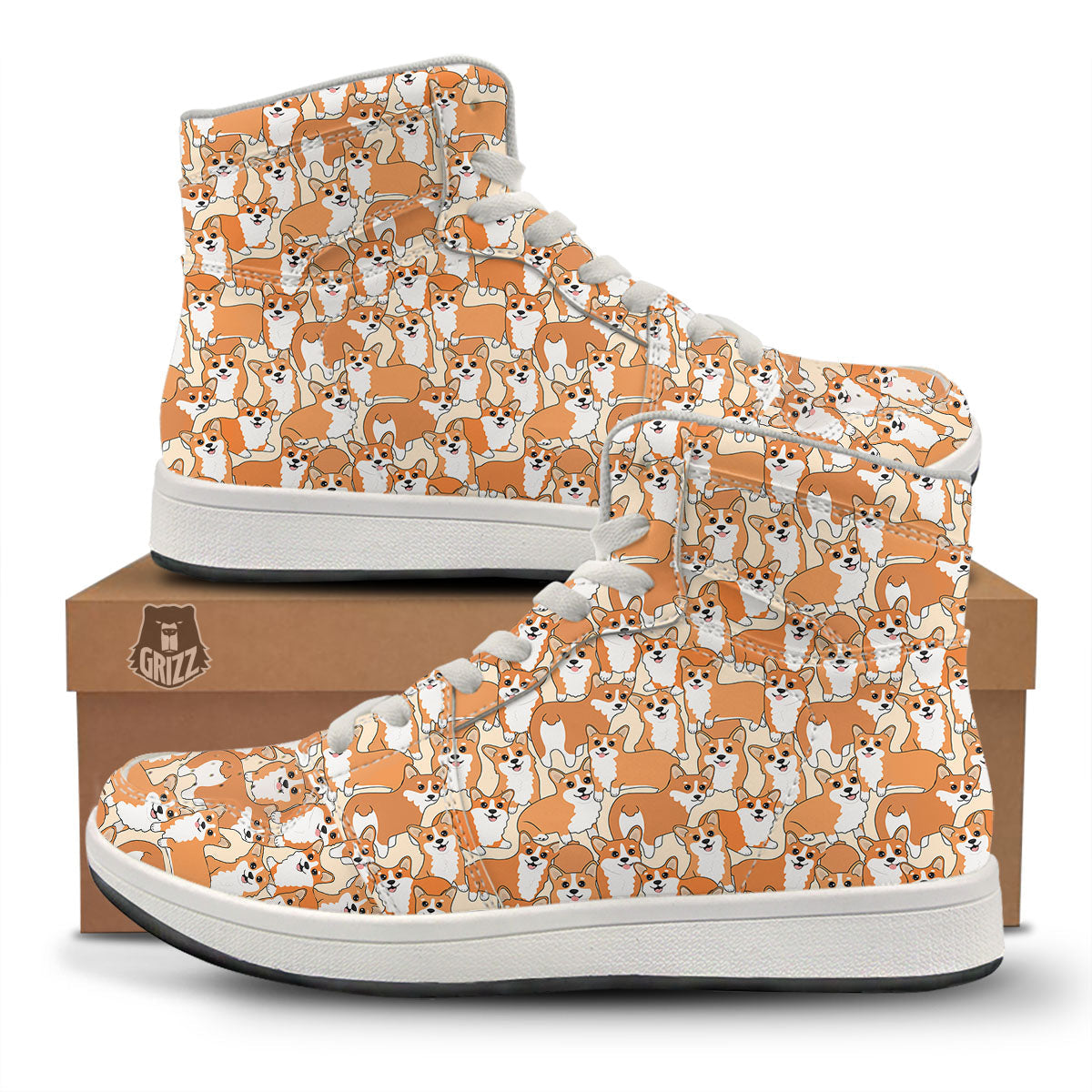 Little Corgi Print Pattern High Top Sneakers-grizzshop