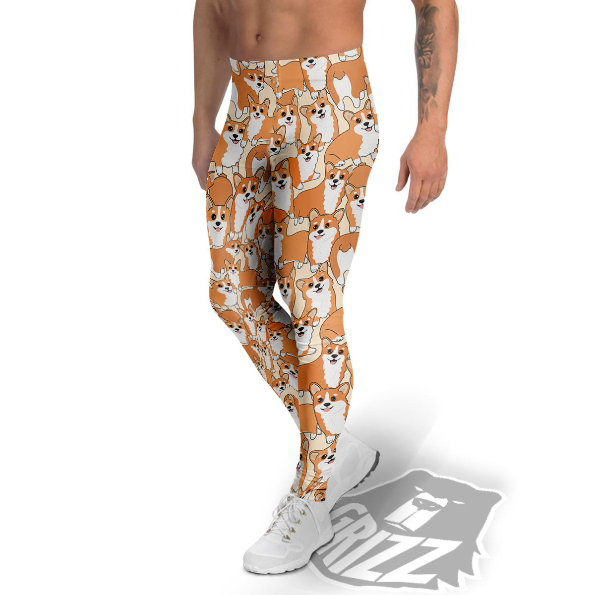 Little Corgi Print Pattern Men's Leggings-grizzshop