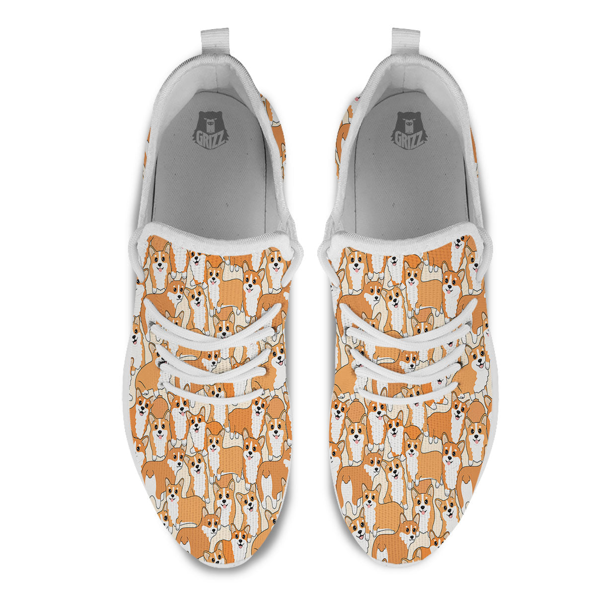 Little Corgi Print Pattern White Athletic Shoes-grizzshop