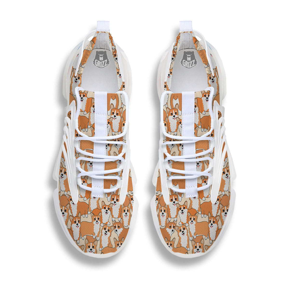 Little Corgi Print Pattern White Gym Shoes-grizzshop