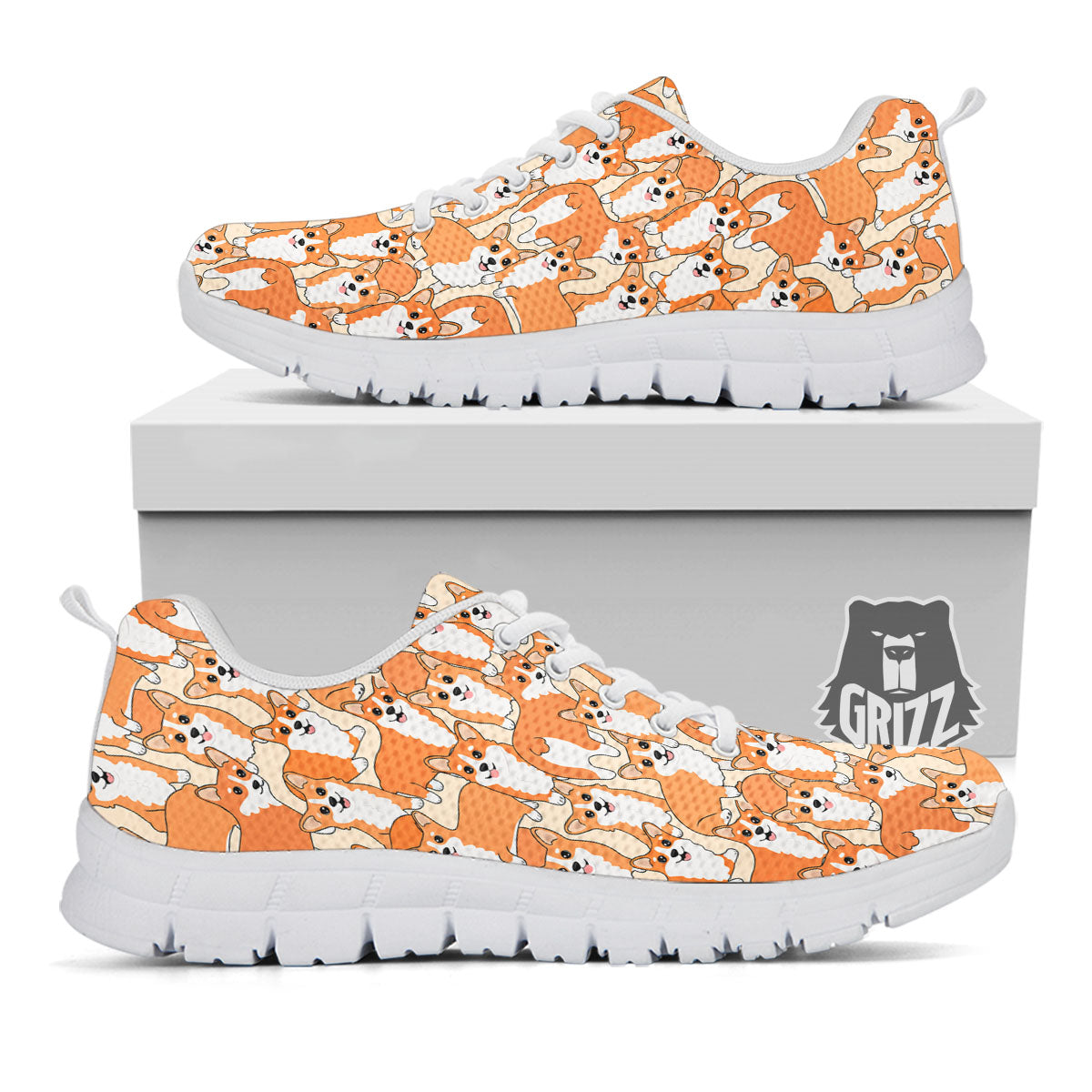 Little Corgi Print Pattern White Sneaker-grizzshop