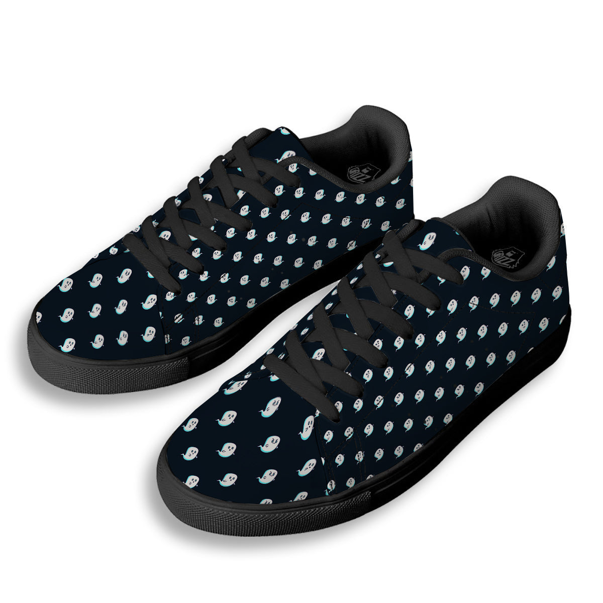 Little Ghost Cute Print Pattern Black Low Top Sneakers-grizzshop