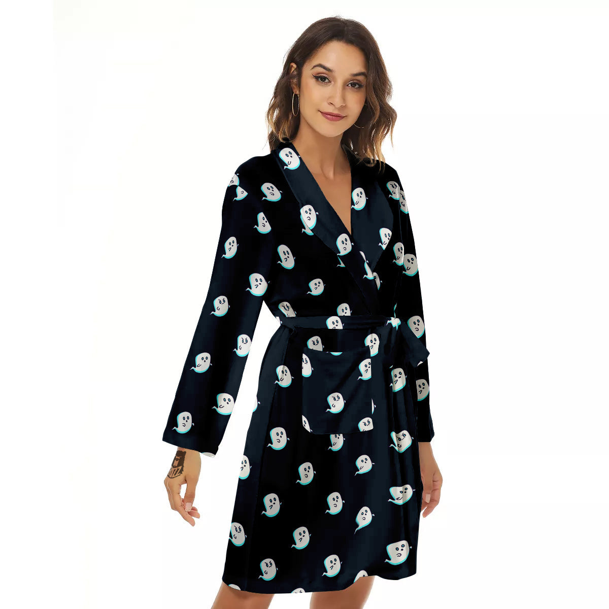 Little Ghost Cute Print Pattern Women's Robe-grizzshop