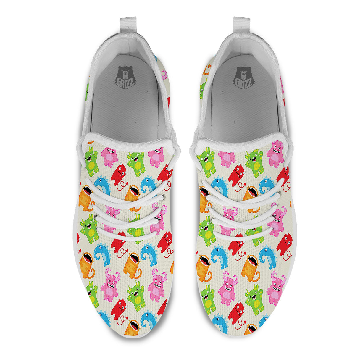 Little Monster Print Pattern White Athletic Shoes-grizzshop