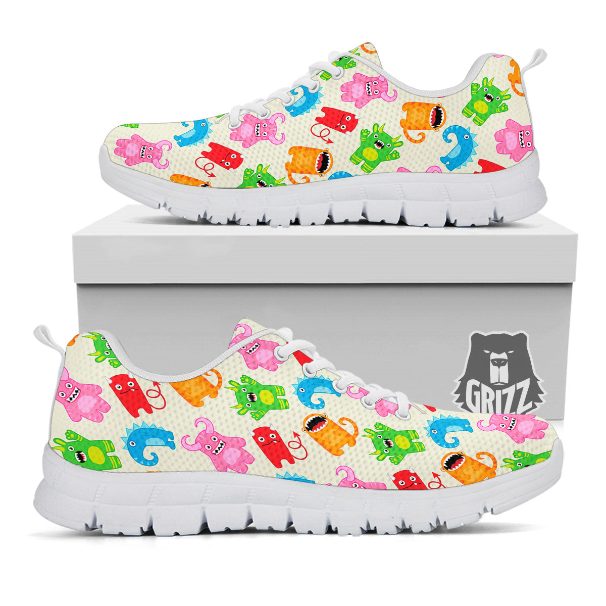 Little Monster Print Pattern White Sneaker-grizzshop
