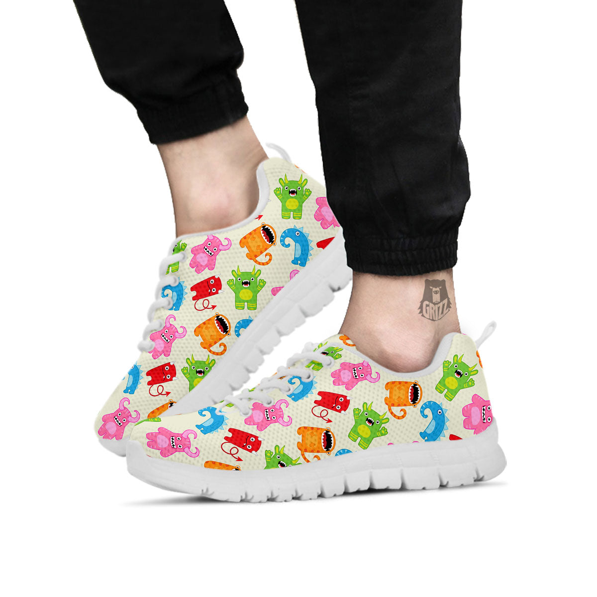 Little Monster Print Pattern White Sneaker-grizzshop