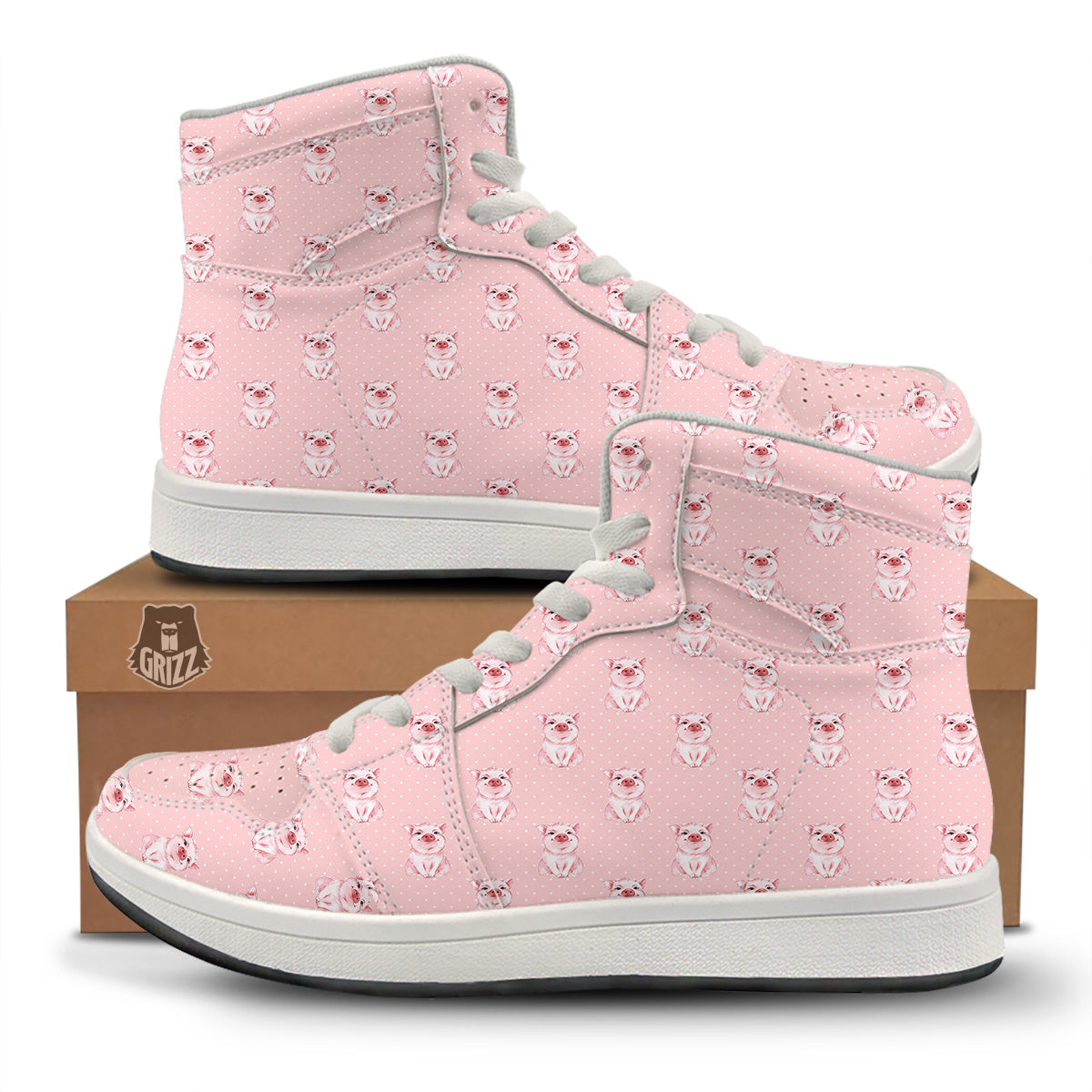 Little Pig And White Dots Print Pattern High Top Sneakers-grizzshop