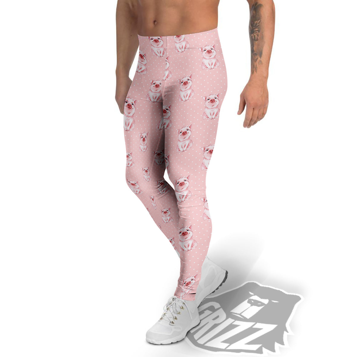 Little Pig And White Dots Print Pattern Men's Leggings-grizzshop