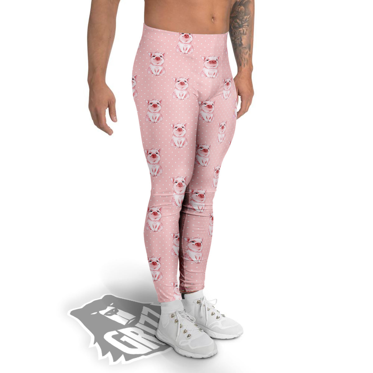 Little Pig And White Dots Print Pattern Men's Leggings-grizzshop