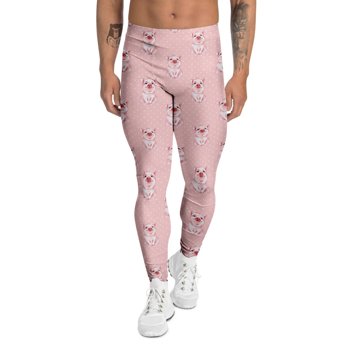 Little Pig And White Dots Print Pattern Men's Leggings-grizzshop