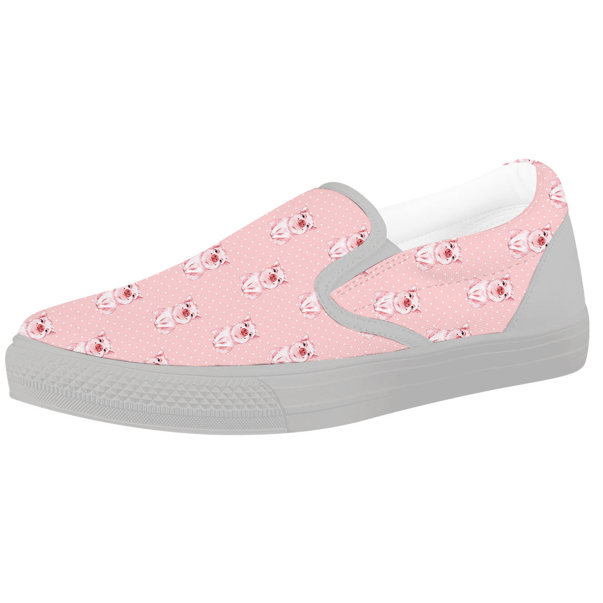 Little Pig And White Dots Print Pattern White Slip On Shoes-grizzshop