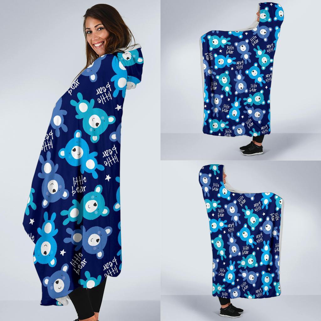 Little Teddy Bear Pattern Print Hooded Blanket-grizzshop