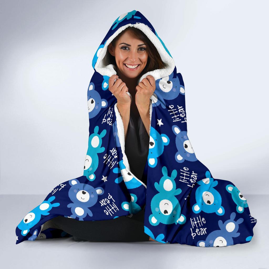 Little Teddy Bear Pattern Print Hooded Blanket-grizzshop