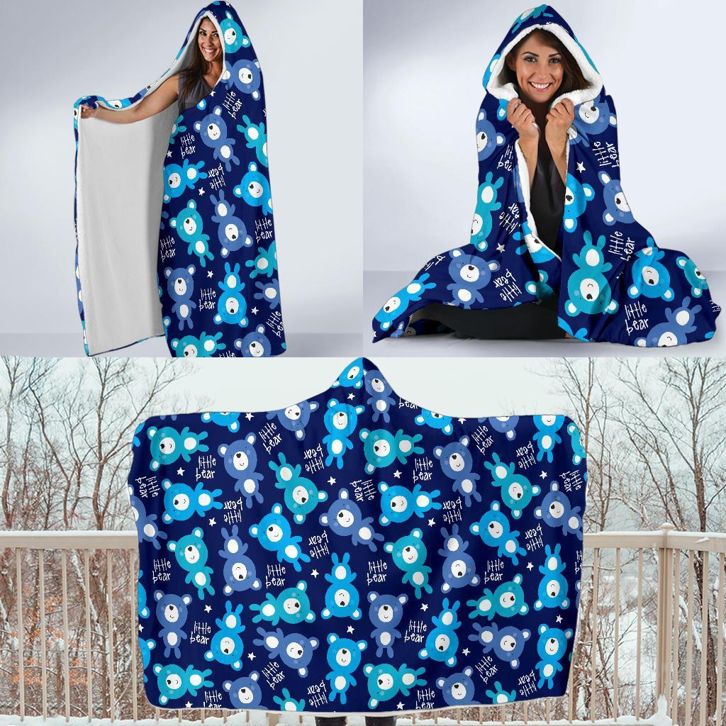 Little Teddy Bear Pattern Print Hooded Blanket-grizzshop