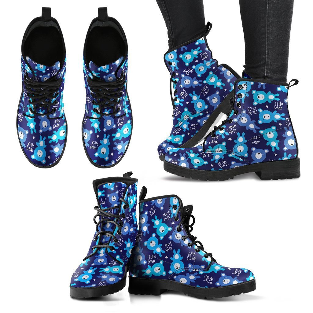 Little Teddy Bear Pattern Print Men Women Leather Boots-grizzshop