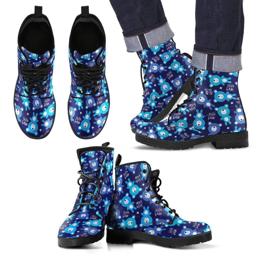 Little Teddy Bear Pattern Print Men Women Leather Boots-grizzshop