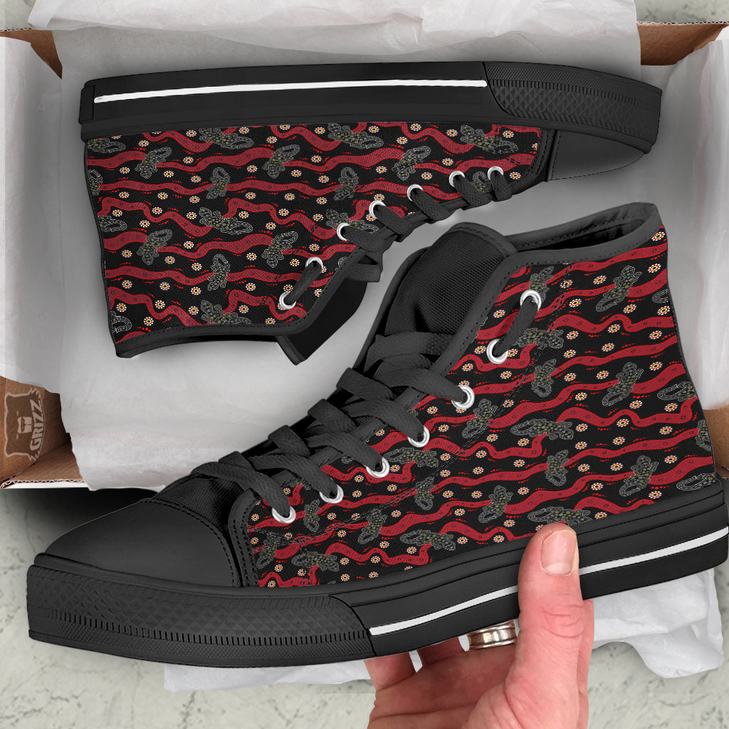 Lizard Aboriginal Print Pattern Black High Top Shoes-grizzshop