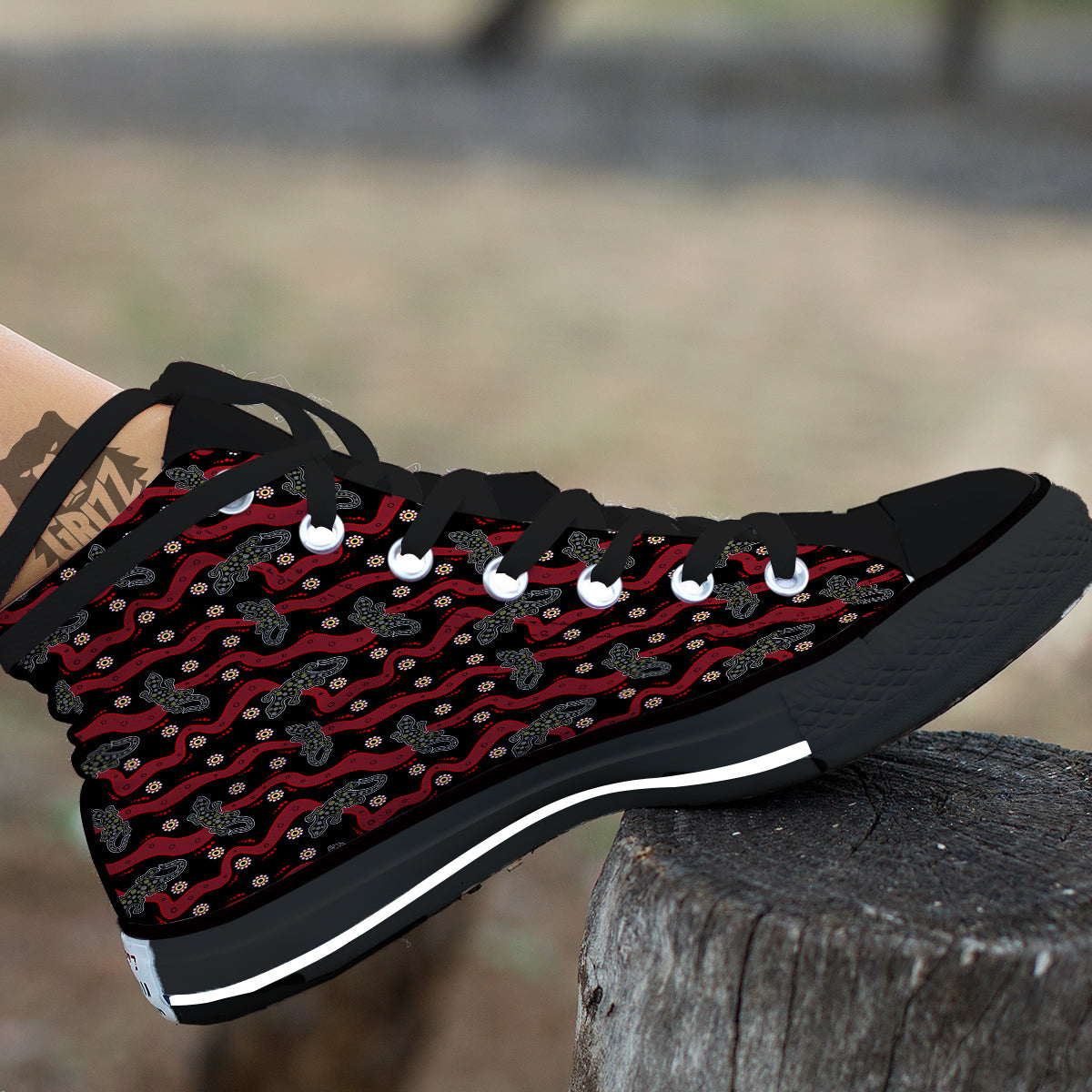 Lizard Aboriginal Print Pattern Black High Top Shoes-grizzshop