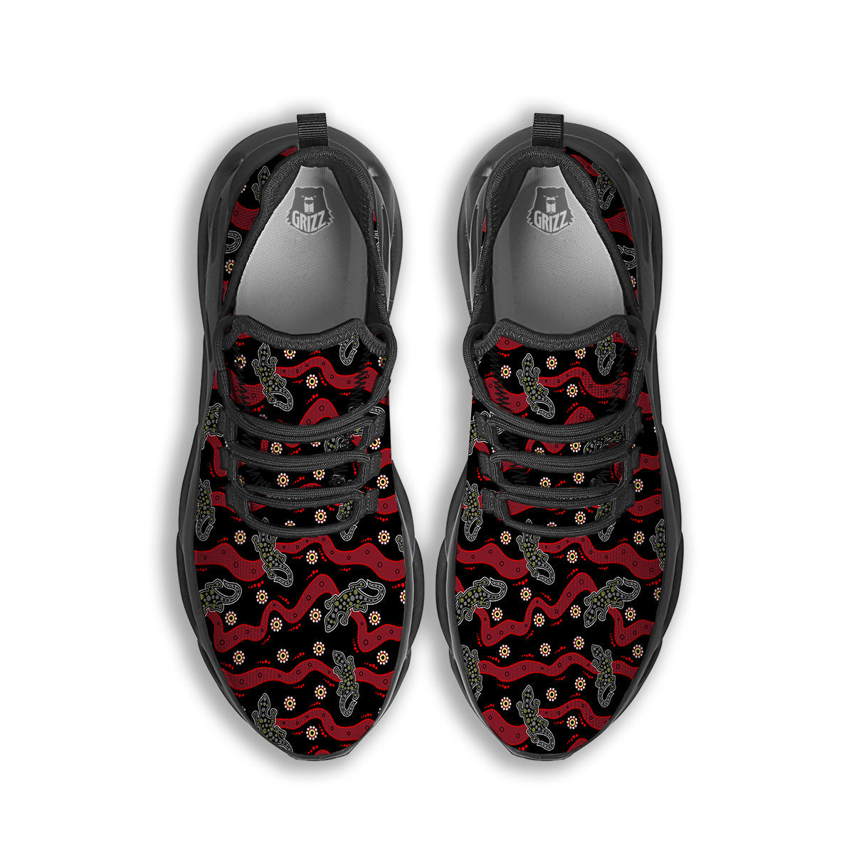 Lizard Aboriginal Print Pattern Black Running Shoes-grizzshop