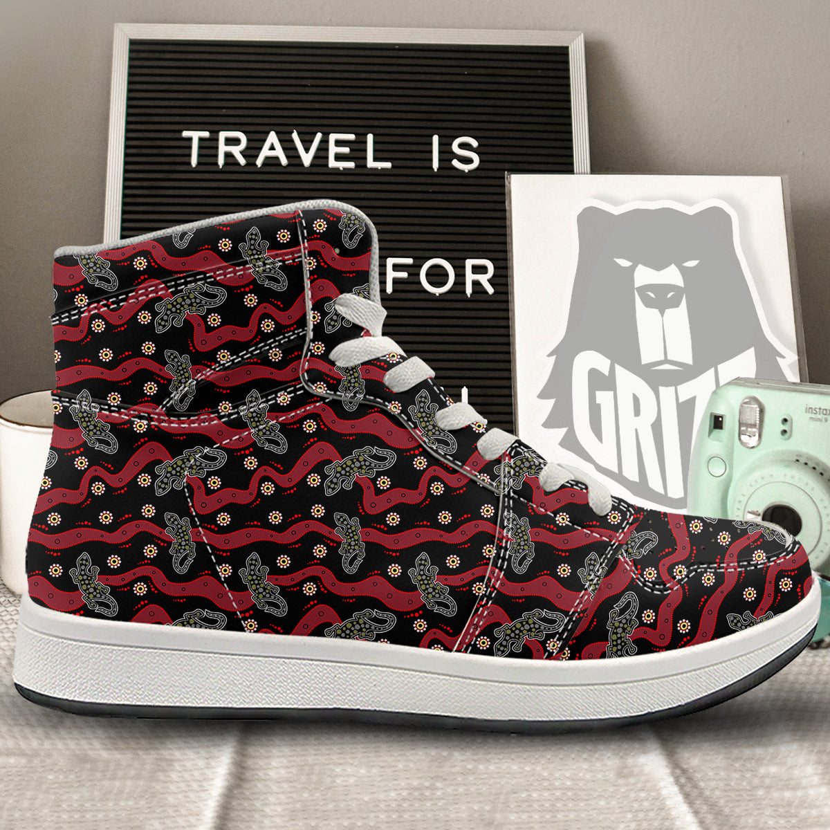 Lizard Aboriginal Print Pattern High Top Sneakers-grizzshop