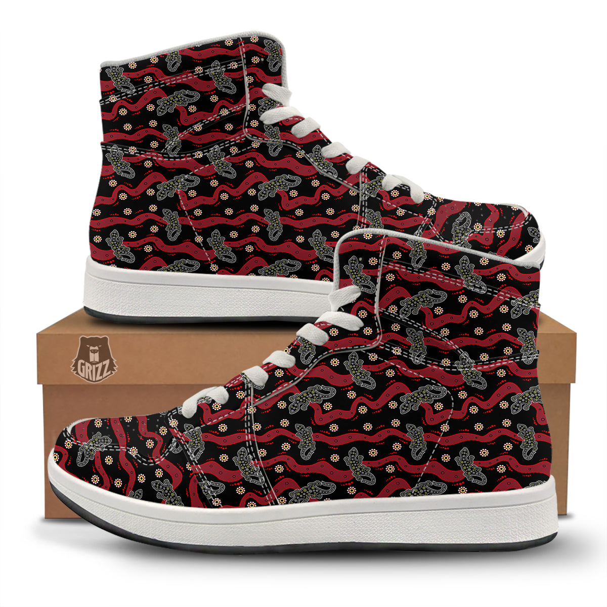 Lizard Aboriginal Print Pattern High Top Sneakers-grizzshop