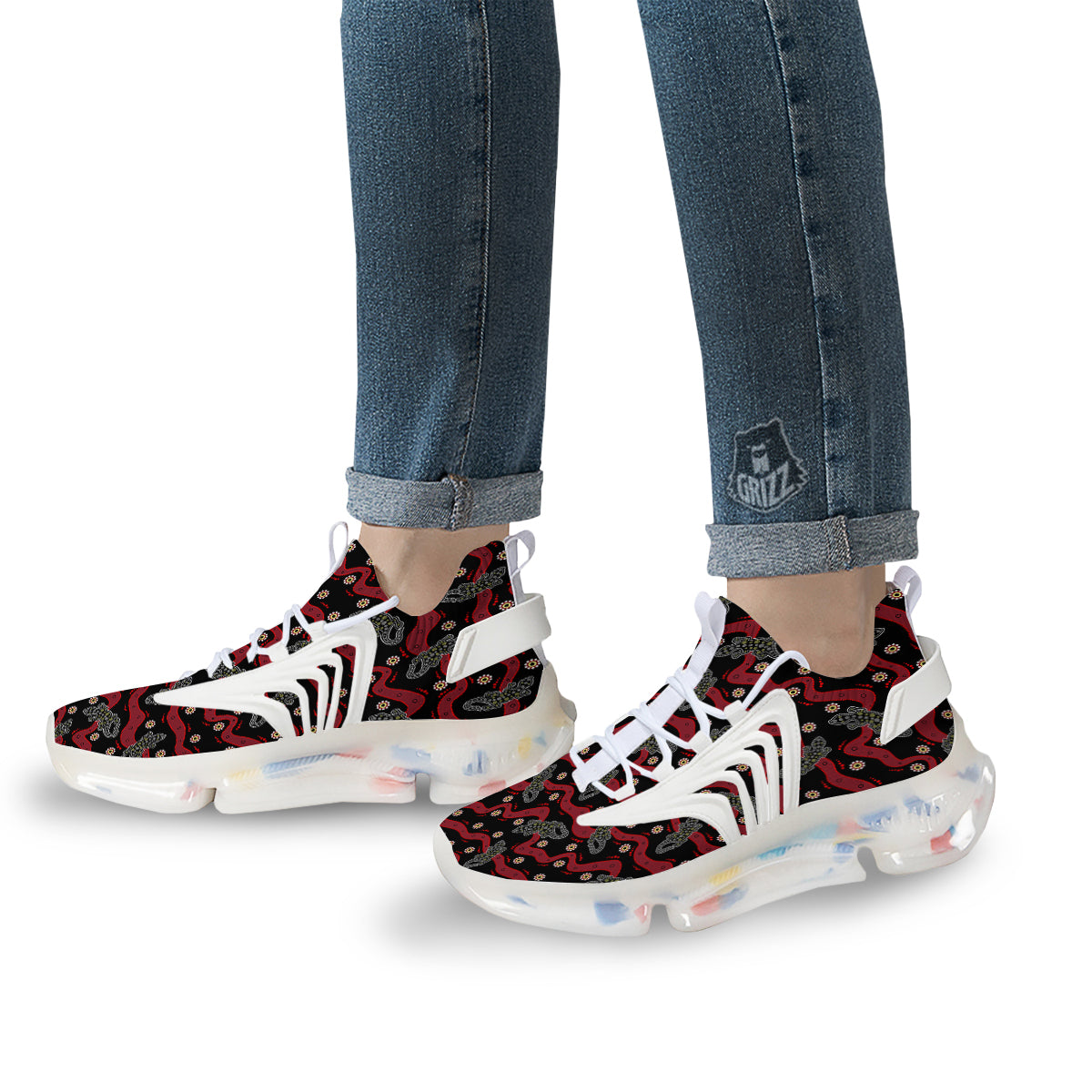 Lizard Aboriginal Print Pattern White Gym Shoes-grizzshop