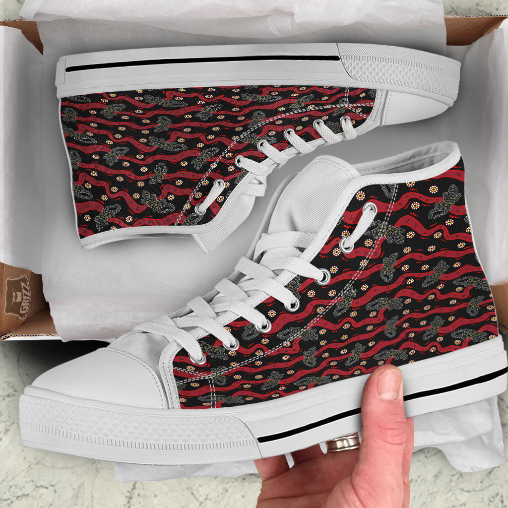Lizard Aboriginal Print Pattern White High Top Shoes-grizzshop