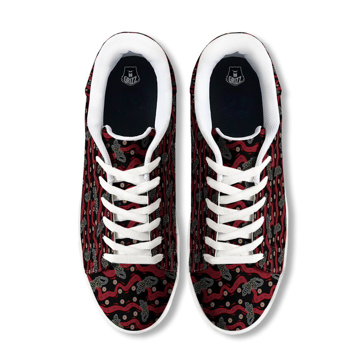 Lizard Aboriginal Print Pattern White Low Top Sneakers-grizzshop
