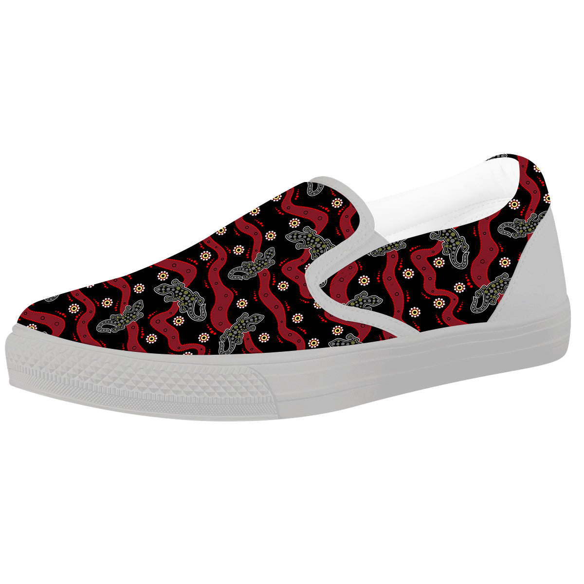 Lizard Aboriginal Print Pattern White Slip On Shoes-grizzshop