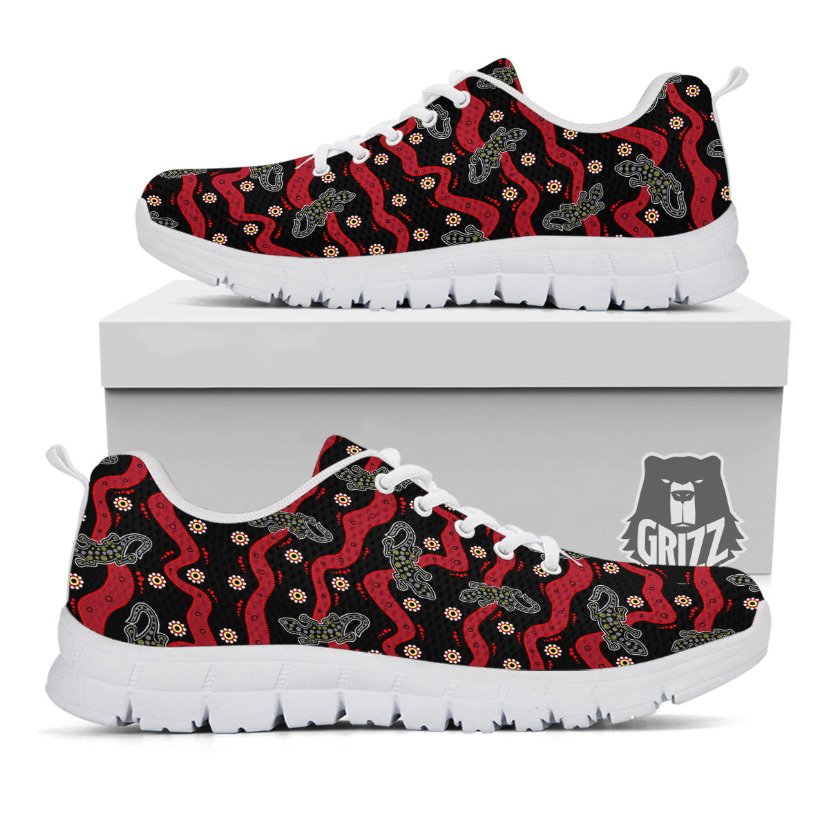 Lizard Aboriginal Print Pattern White Sneaker-grizzshop